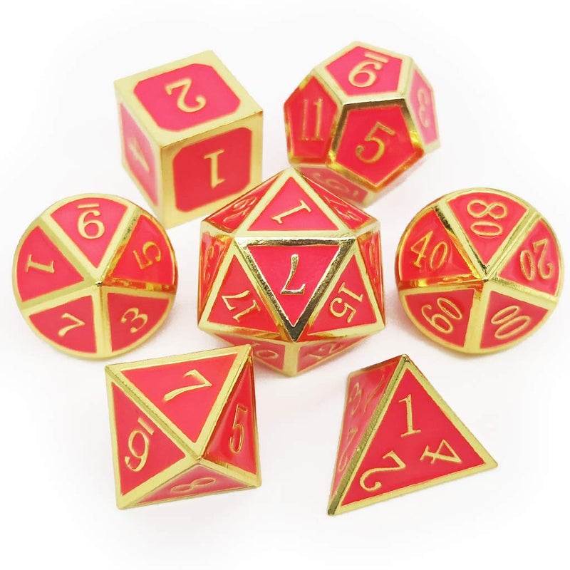 Haxtec Glow in The Dark Metal DND Dice Set Gold Pink D&D Dice Compatible with Dungeons and Dragons-Gold Glowing Red/Cream Pink - Image 4